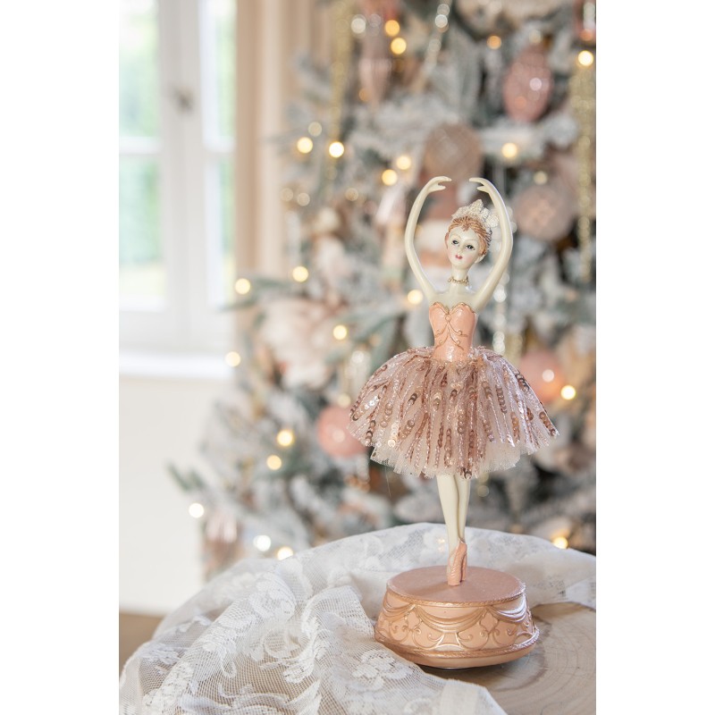 Clayre & Eef Muziekdoos Ballerina Ø 11x29 cm Roze Polyresin