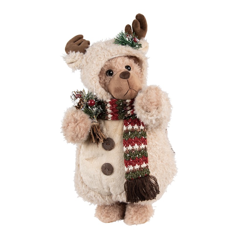 Clayre & Eef Kerstdecoratie Beer 38 cm Beige Bruin Stof