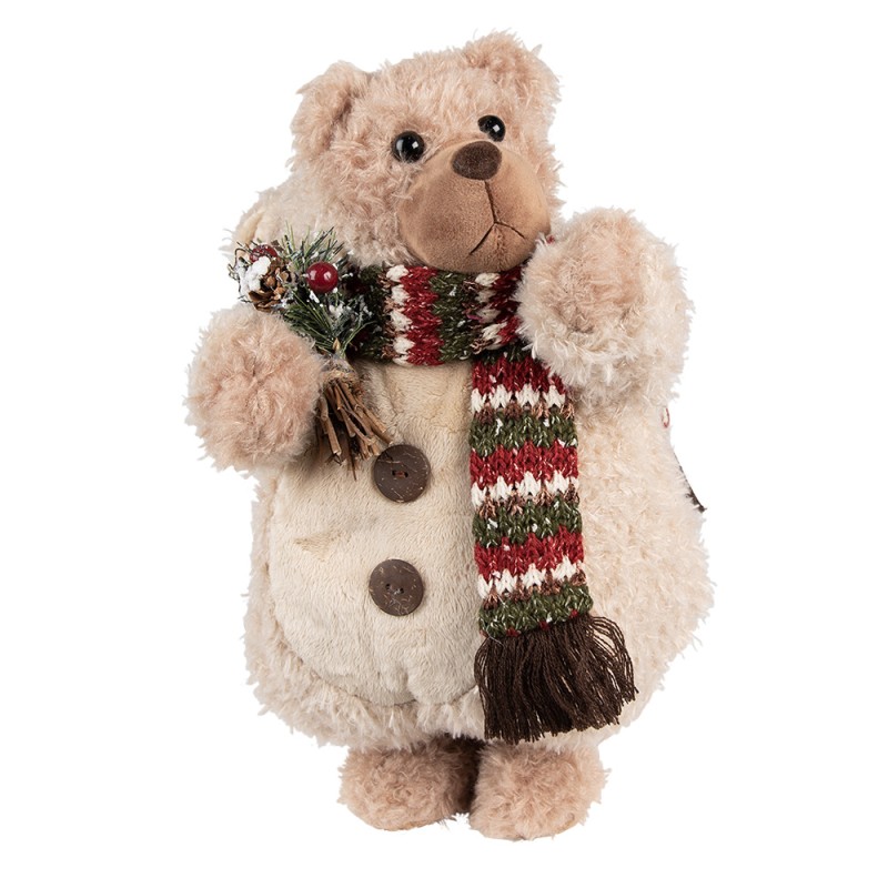 Clayre & Eef Kerstdecoratie Beer 38 cm Beige Bruin Stof