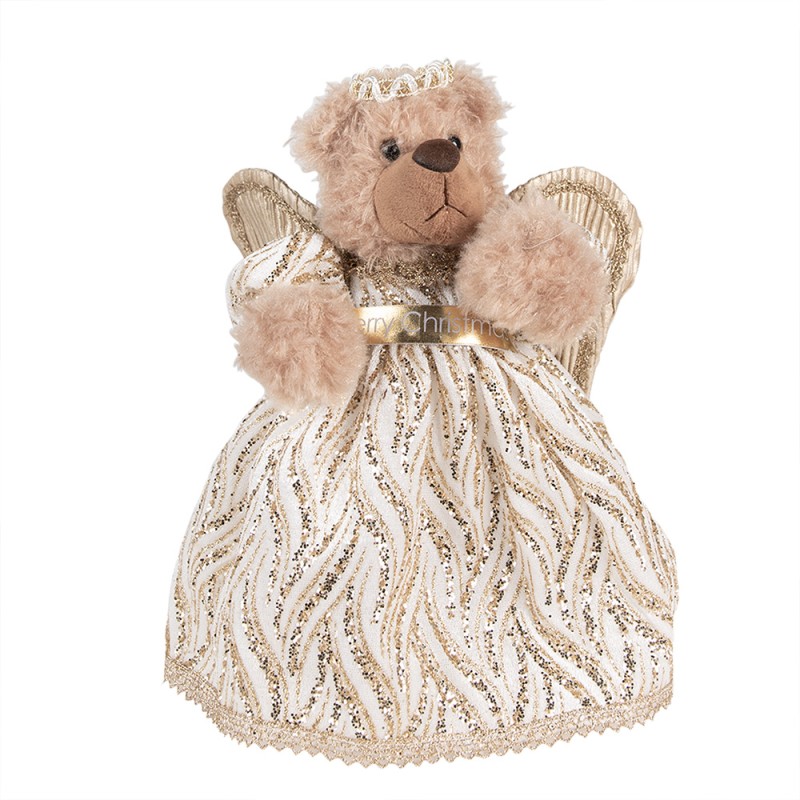 Clayre & Eef Décoration de Noël Ours 25 cm Beige Couleur or Tissu