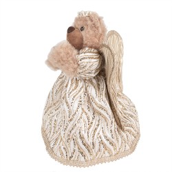 Clayre & Eef Décoration de Noël Ours 25 cm Beige Couleur or Tissu