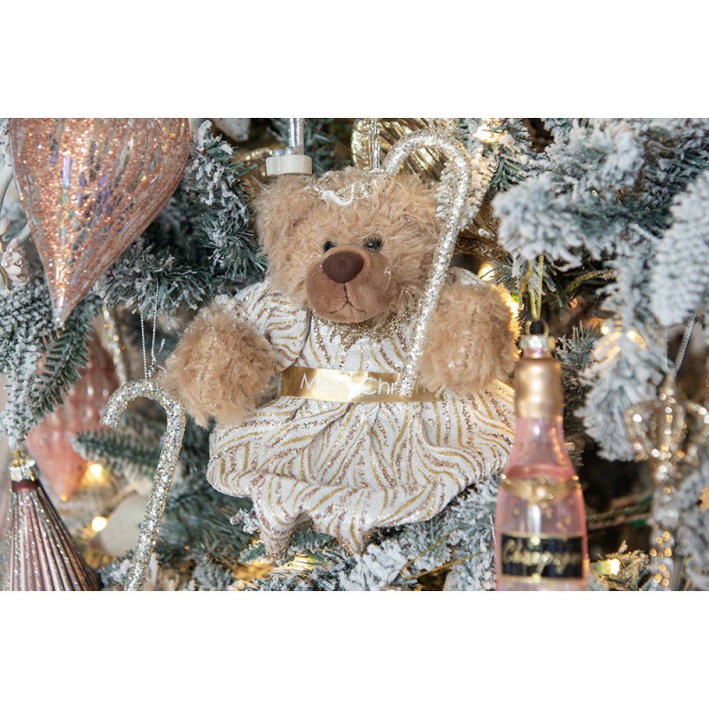 Clayre & Eef Décoration de Noël Ours 25 cm Beige Couleur or Tissu