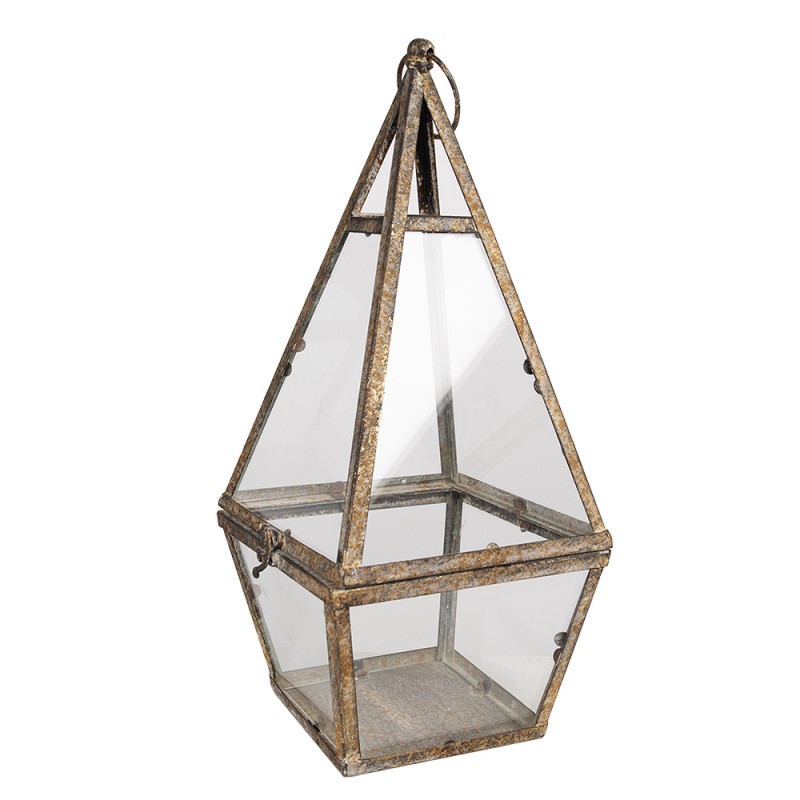 Clayre & Eef Lantaarn  19x19x45 cm Bruin Metaal Glas