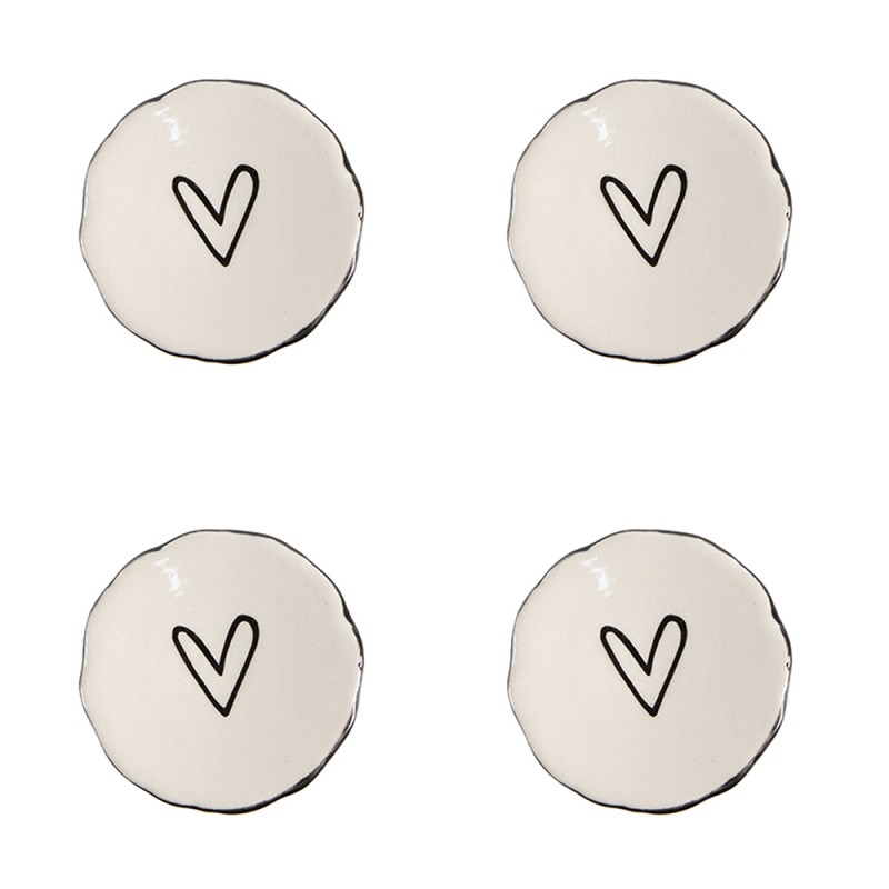 Clayre & Eef Poignée de porte set de 4 Ø 4 cm Beige Céramique Coeur