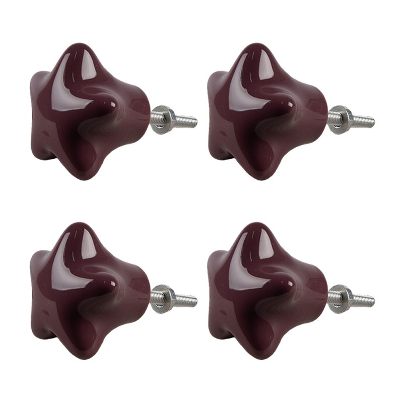 Clayre & Eef Poignée de porte set de 4 Étoile Ø 4 cm Violet Céramique