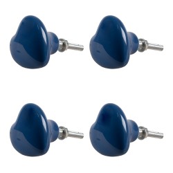 Clayre & Eef Deurknop Set van 4 Hart Ø 4 cm Blauw Keramiek