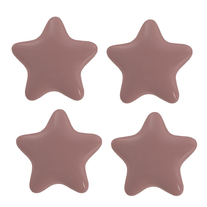 Clayre & Eef Deurknop Set van 4 Ster Ø 4 cm Roze Keramiek