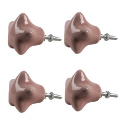 Clayre & Eef Poignée de porte set de 4 Étoile Ø 4 cm Rose Céramique