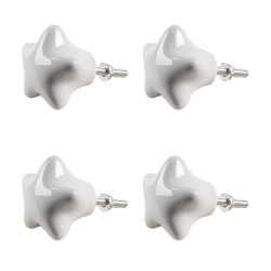 Clayre & Eef Door Knob Set of 4 Star Ø 4 cm White Ceramic