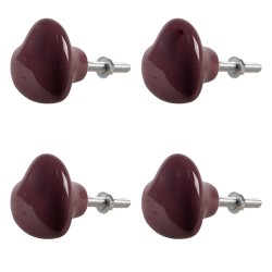 Clayre & Eef Door Knob Set of 4 Heart Ø 4 cm Purple Ceramic