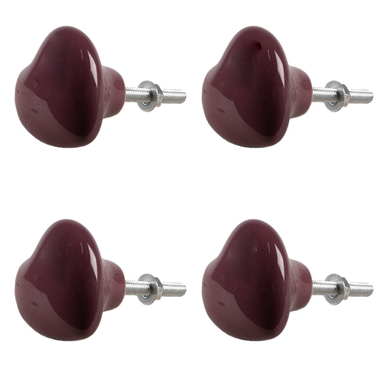 Clayre & Eef Poignée de porte set de 4 Coeur Ø 4 cm Violet Céramique