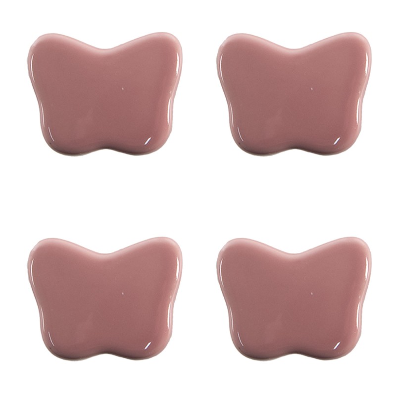 Clayre & Eef Deurknop Set van 4 Vlinder 4x3 cm Roze Keramiek