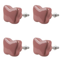 Clayre & Eef Poignée de porte set de 4 Papillon 4x3 cm Rose Céramique