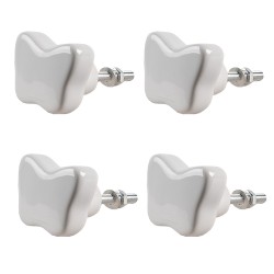 Clayre & Eef Door Knob Set of 4 Butterfly 4x3 cm White Ceramic