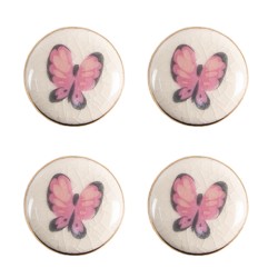 Clayre & Eef Door Knob Set of 4 Ø 3 cm Pink Beige Ceramic Butterfly