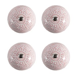 Clayre & Eef Poignée de porte set de 4 Ø 4 cm Rose Céramique