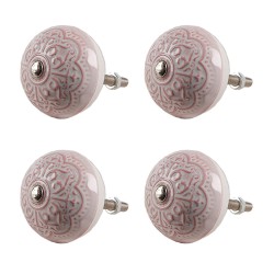 Clayre & Eef Door Knob Set of 4 Ø 4 cm Pink Ceramic