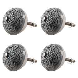 Clayre & Eef Door Knob Set of 4 Ø 4 cm Grey Ceramic