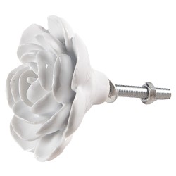 Clayre & Eef Door Knob Flower Ø 6x3 cm White Ceramic