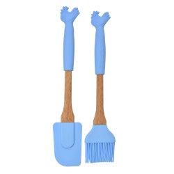 Clayre & Eef Keukengerei set van 2 Kip 28x5 / 27x5 cm Blauw Siliconen