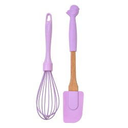 Clayre & Eef Ensemble d'ustensiles de cuisine de 2 Oiseau 28x5 / 26x6 cm Violet Silicone