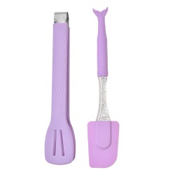 Clayre & Eef Ensemble d'ustensiles de cuisine de 2 27x5 / 24x5 cm Violet Silicone