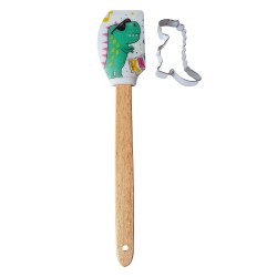 Clayre & Eef Set de pâtisserie 2 pièces Spatule & Emporte-pièce Dinosaure Vert Silicone