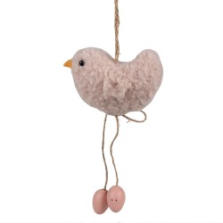 Clayre & Eef Pendentif de Pâques Poussin 14 cm Rose Tissu