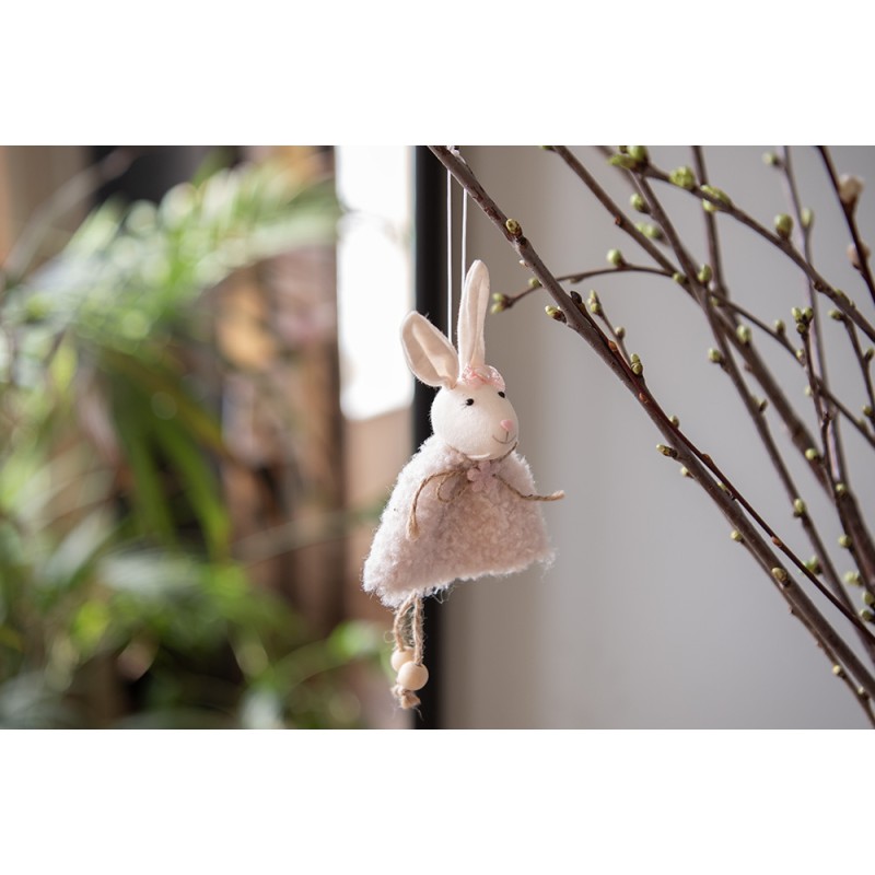 Clayre & Eef Pendentif de Pâques Lapin 16 cm Rose Coton