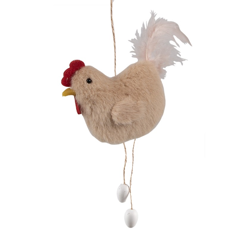 Clayre & Eef Pendentif de Pâques Poulet 18 cm Marron Tissu