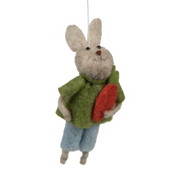 Clayre & Eef Pendentif de Pâques Lapin 11 cm Vert Tissu