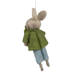 Clayre & Eef Pendentif de Pâques Lapin 11 cm Vert Tissu