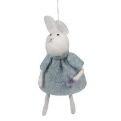 Clayre & Eef Pendentif de Pâques Lapin 13 cm Bleu Tissu