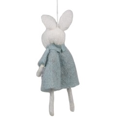 Clayre & Eef Pendentif de Pâques Lapin 13 cm Bleu Tissu