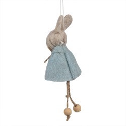 Clayre & Eef Easter Pendant Rabbit 14 cm Blue Fabric