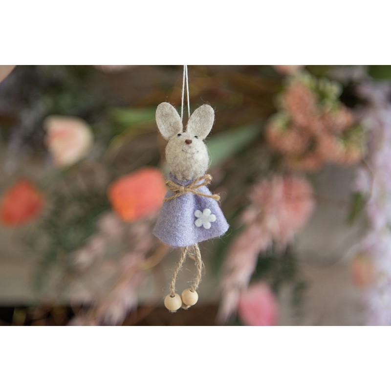 Clayre & Eef Easter Pendant Rabbit 13 cm Purple Fabric