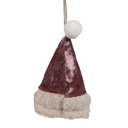 Clayre & Eef Ornamento Natalizio Cappello di Natale 13 cm Rosa Tessuto