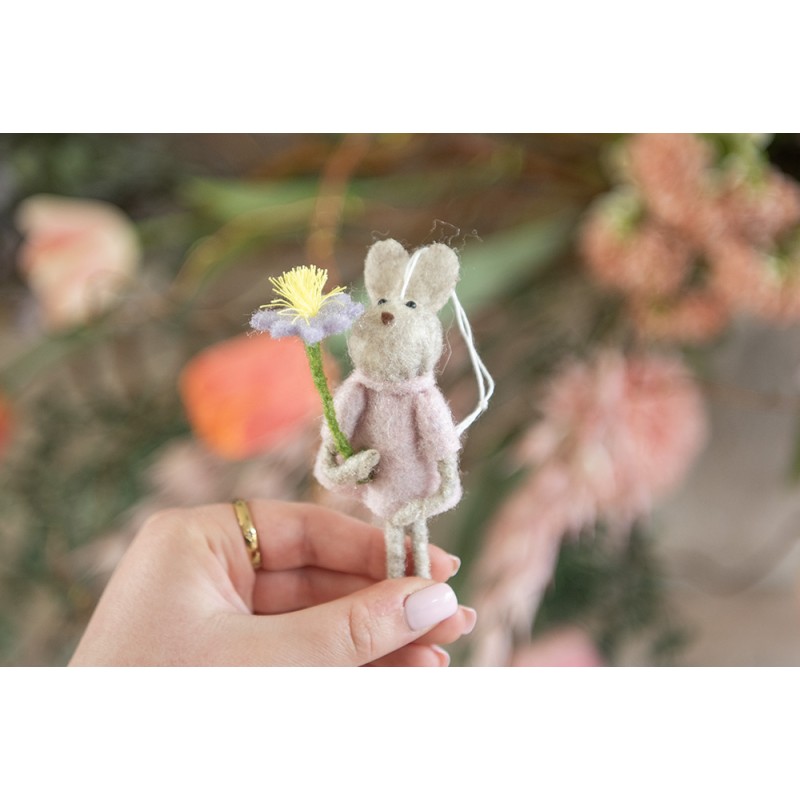 Clayre & Eef Easter Pendant Rabbit 11 cm Beige Pink Fabric