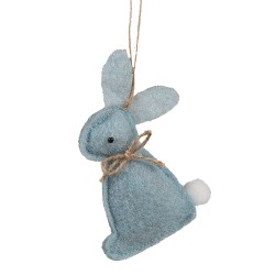 Clayre & Eef Pendentif de Pâques Lapin 10 cm Bleu Coton