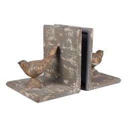 Clayre & Eef Boekensteunen Set van 2 26x15x16 cm Grijs IJzer Vogels