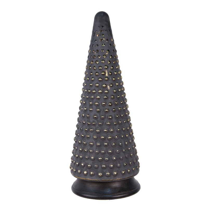 Clayre & Eef Kerstdecoratie Kerstboom Ø 17x42 cm Grijs Goudkleurig Glas Hout