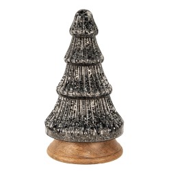 Clayre & Eef Weihnachtsdekoration Weihnachtsbaum Ø 13x24 cm Silberfarbig Schwarz Glas Holz