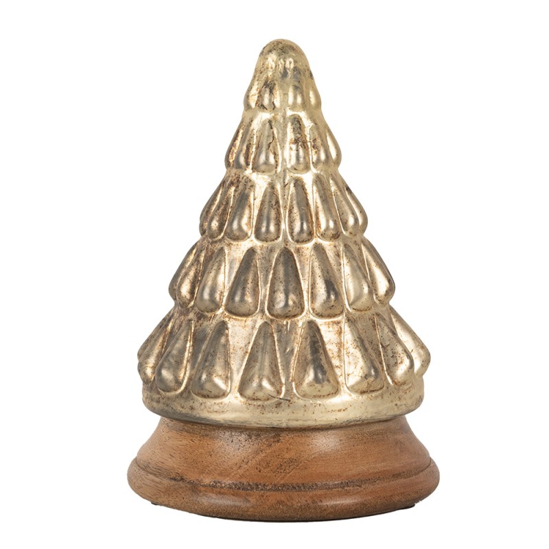 Clayre & Eef Kerstdecoratie Kerstboom Ø 13x19 cm Goudkleurig Glas Hout