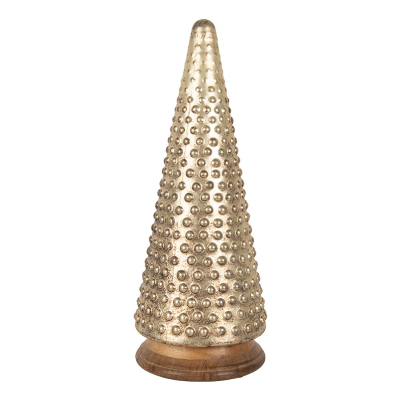 Clayre & Eef Kerstdecoratie Kerstboom Ø 17x41 cm Goudkleurig Glas Hout