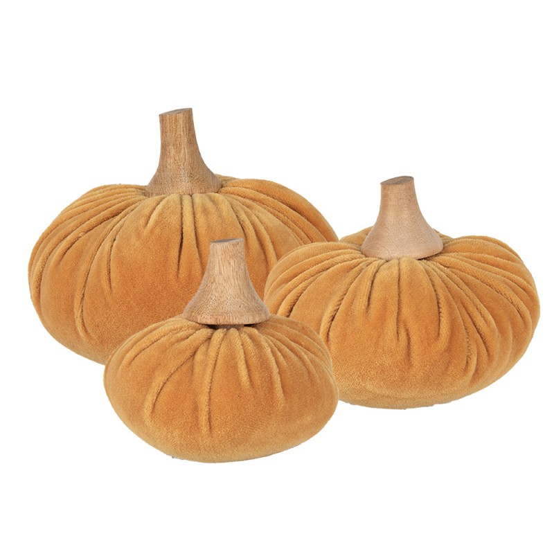 Clayre & Eef Decorazione Zucca Ø 9x8 cm Arancione Tessuto