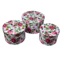 Clayre & Eef Scatola di archiviazione set di 3 Ø 26x15 / Ø 22x15 / Ø 19x14 cm Rosa Cartone Rotondo Fiori