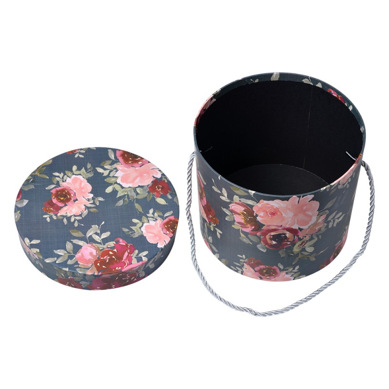 Clayre & Eef Opbergdoos Set van 3  Ø 23x20 / Ø 20x17 / Ø 17x14 cm Roze Karton Rond Bloemen