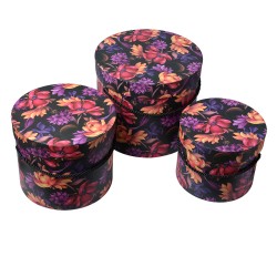 Clayre & Eef Opbergdoos Set van 3 Ø 23x20 / Ø 20x17 / Ø 17x14 cm Oranje Karton Rond Bloemen