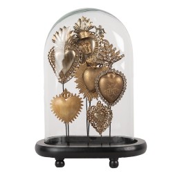 Clayre & Eef Cloche 27x18x39 cm Gold colored Glass Metal Hearts