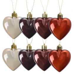 Clayre & Eef Christmas Bauble Set of 8 Heart 5 cm Multicoloured Plastic Heart-Shaped